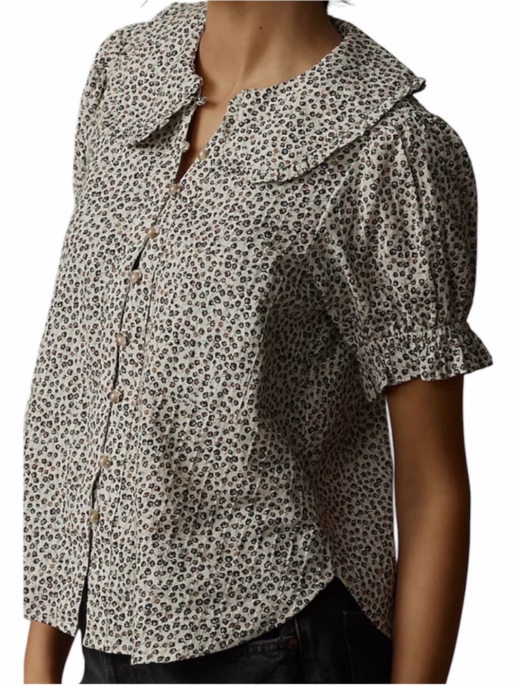 PILCRO Anthropologie Keira Floral Ruffle Collar Puff Sleeve Blouse S